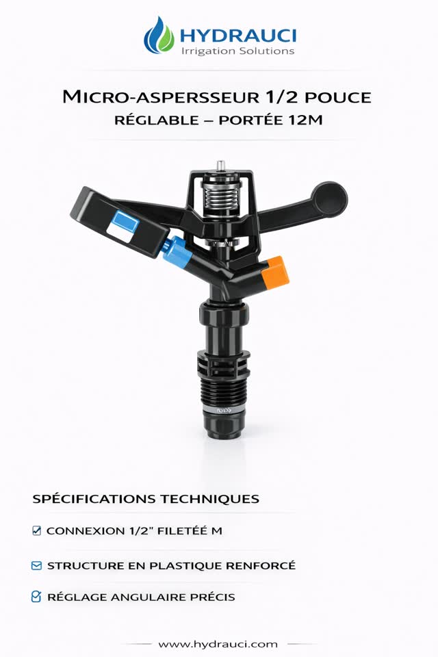 Micro-aspersseur 1/2 pouce réglable – portée 12 m